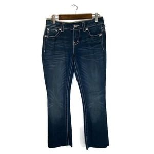 Miss Me Standard Boot Jeans Size 28 Crop Rhinestone Cut Bottoms 28" Inseam READ